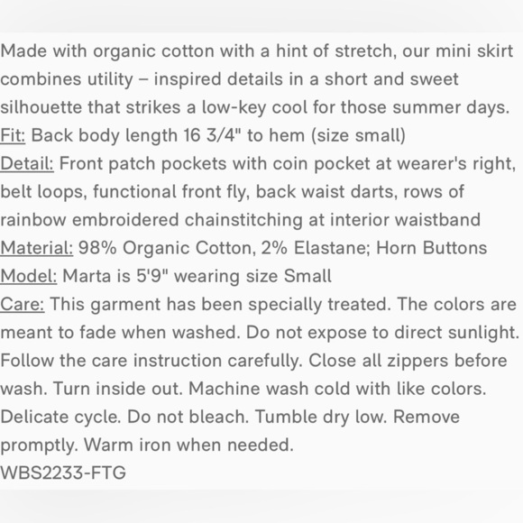 Faherty Organic Cotton Utility Mini Skirt Fatigue Green Women's Size Large - Picture 5 of 13